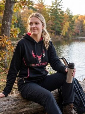 Realtree Black Crewneck Hoodie with Pink Camo Logo